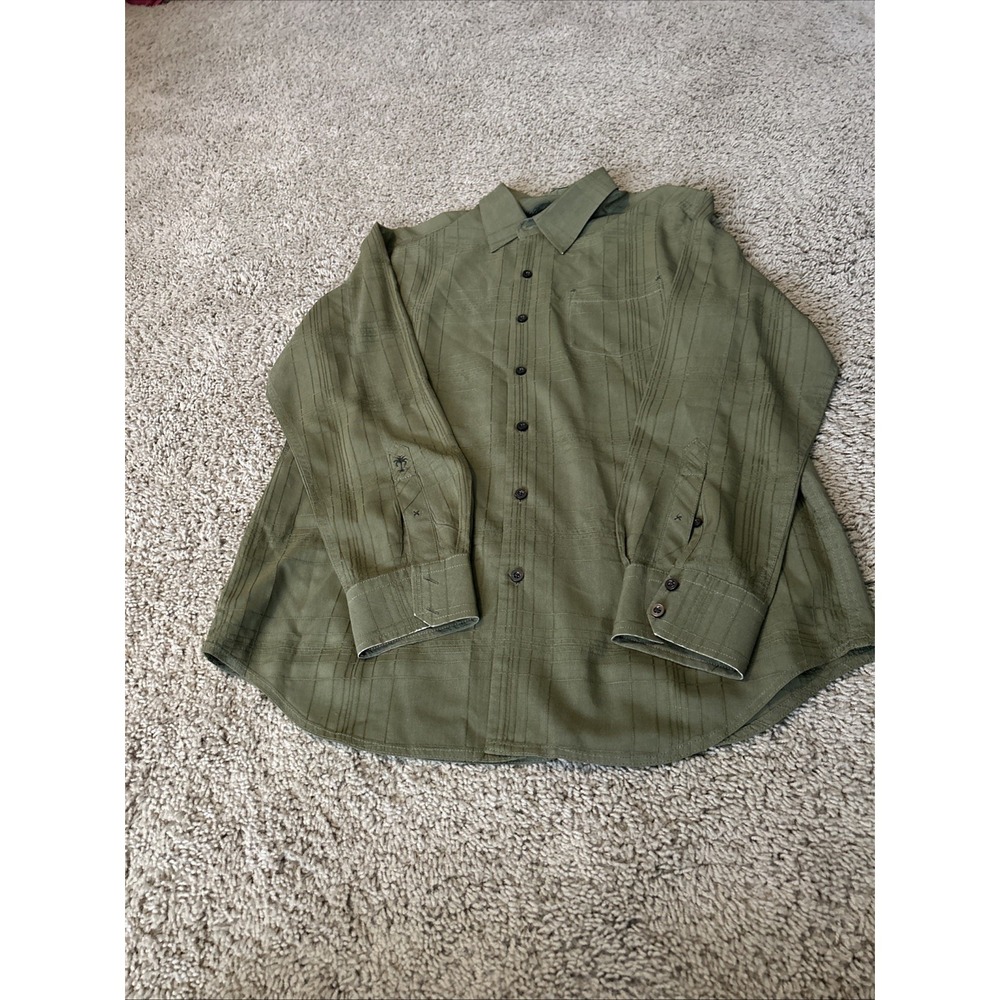 Tommy Bahama Mens Silk Camp Shirt Olive Green Long Sleeve Jacquard Pattern Sz M